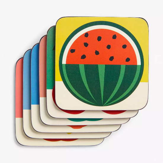 EAST END PRINTS Cork Backed Fruit Design Coasters, Set of 6, Multi